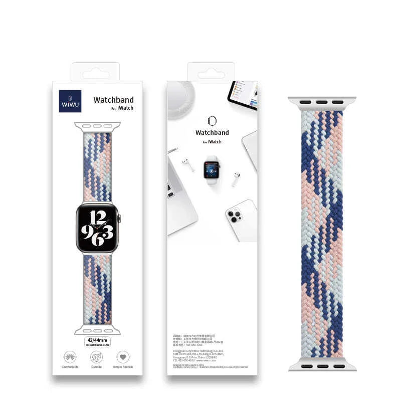 Wiwu Watch 49/46/45/44 Mm Braided Loop 155mm Strap - Pink+Blue+Dark Blue - Tashqila Wiwu Watch 49/46/45/44 Mm Braided Loop 155mm Strap - Pink+Blue+Dark Blue - Tashqila
